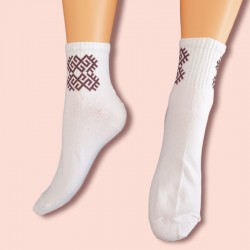 White Latvian socks with national symbols size 43-46. Zalktis ar ozolu