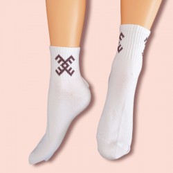 White Latvian socks with national symbols size 43-46. Krupītis