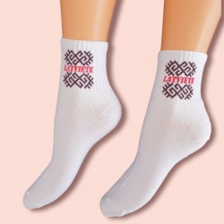 White Latvian socks with national symbols size 43-46. Latviete