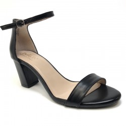 Black high-heel leather ankle strap sandals. Big sizes. Bella b. 7006.042