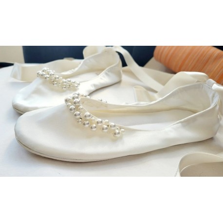 Auf Bestellung gefertigt - handgefertigte Ballerinas für die Hochzeit Ivory silk