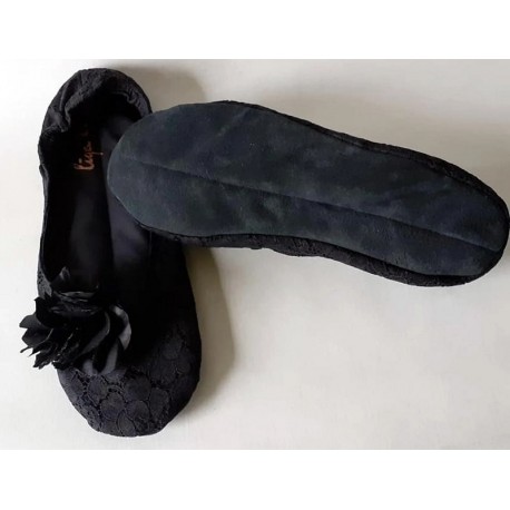 Made to order - handmade ballet flats slippers Black flower