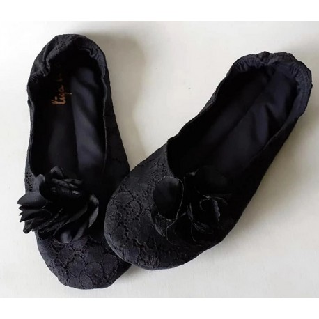 Made to order - handmade ballet flats slippers Black flower