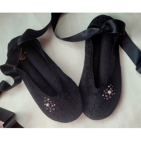 Made to order - handmade ballet flats slippers Black pearl