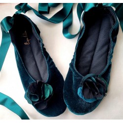 Made to order - handmade ballet flats slippers Emerald velvet