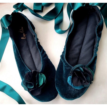 Made to order - handmade ballet flats slippers Emerald velvet