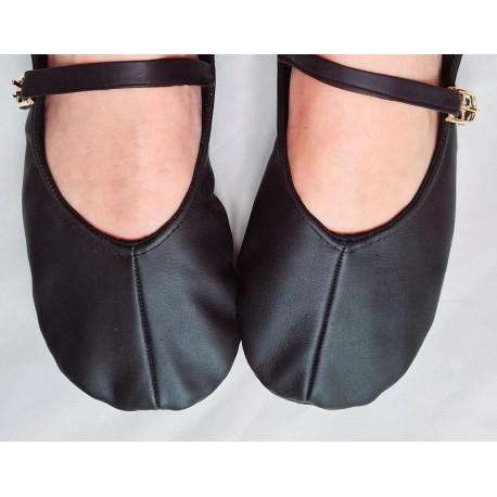 Made to order - handmade black leather Mary Janes ballet shoes