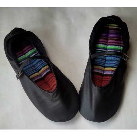 Made to order - handmade black leather Mary Janes ballet shoes