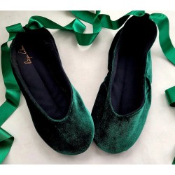 Made to order - handmade ballet flats slippers Hunter green velvet