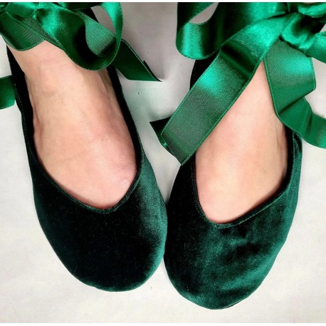 Made to order - handmade ballet flats slippers Hunter green velvet