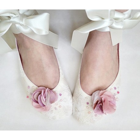 Auf Bestellung gefertigt - handgefertigte Ballerinas für die Hochzeit Rose