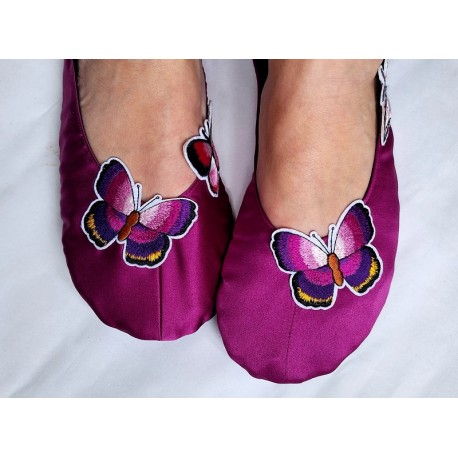 Auf Bestellung gefertigt – handgefertigte Hausschuhe Ballettschuhe Fuchsia Butterfly