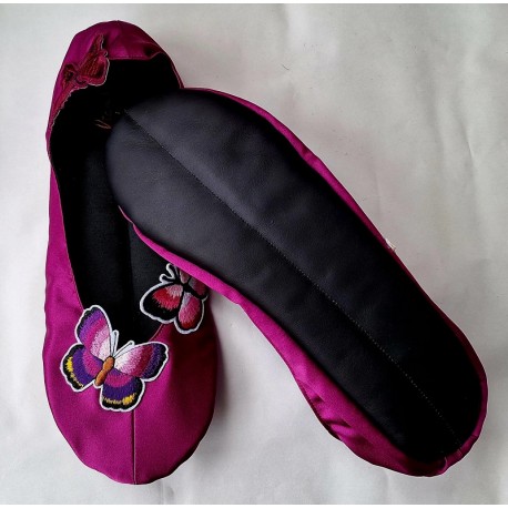 Auf Bestellung gefertigt – handgefertigte Hausschuhe Ballettschuhe Fuchsia Butterfly