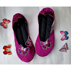 Auf Bestellung gefertigt – handgefertigte Hausschuhe Ballettschuhe Fuchsia Butterfly