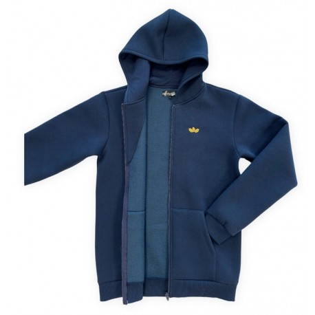 Long Unisex jacket with hood and extended sleeves