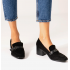 Black faux suede heeled loafer