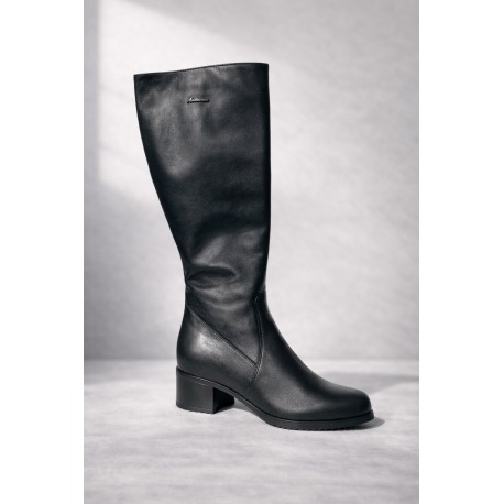 Schwarze Winterstiefel aus Leder mit weiter Passform und natürlicher Schafwolle Aaltonen 56480