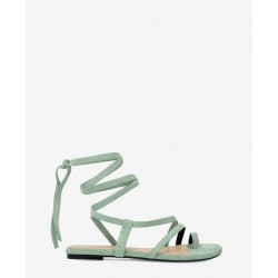 Flat sandal in mint-colored faux suede. AM5700