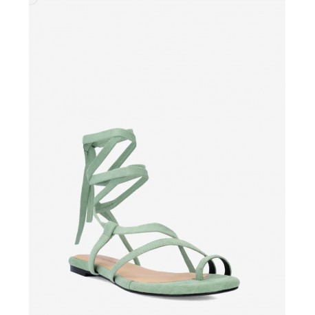 Flat sandal in mint-colored faux suede. AM5700