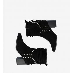 Hohe Cowboy-Stiefel aus schwarzem Kunstveloursleder. AM6002