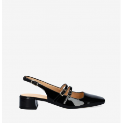 Schwarze Ballerinas aus Lackleder mit Absatz. Ofelianegro